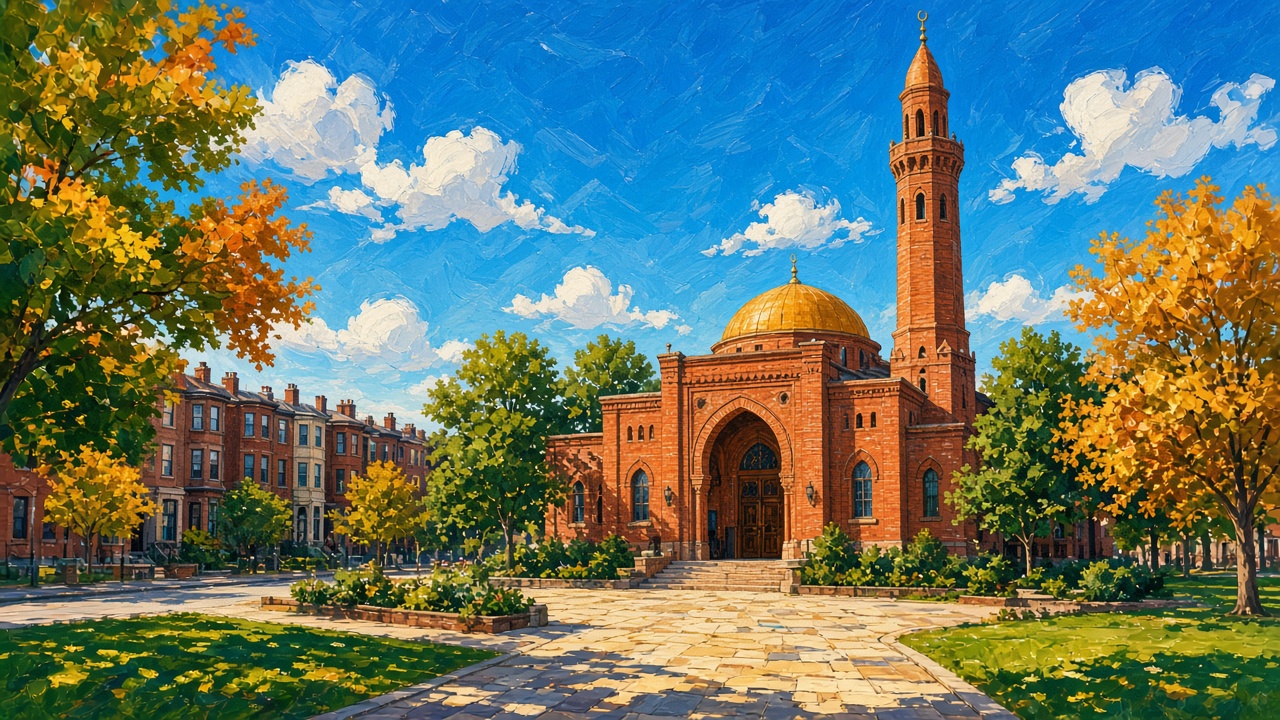The ISBCC mosque and minaret in Roxbury, Boston