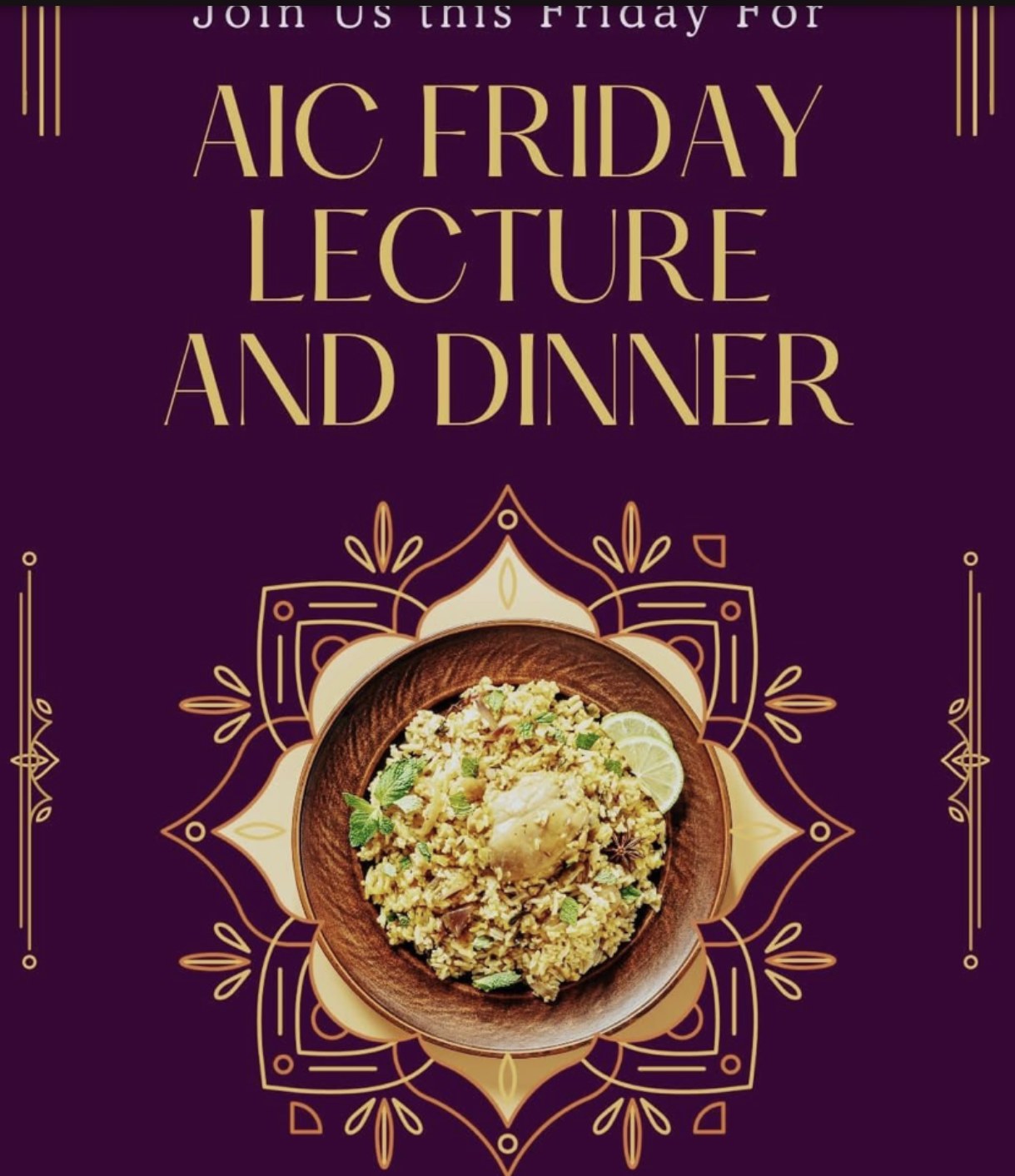 AIC Friday Lecture and Dinner flyer
